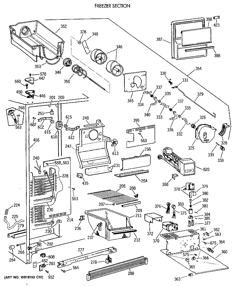 FREEZER SECTION Diagram and Parts List for MSG24GRXAWW  General Electric Refrigerator