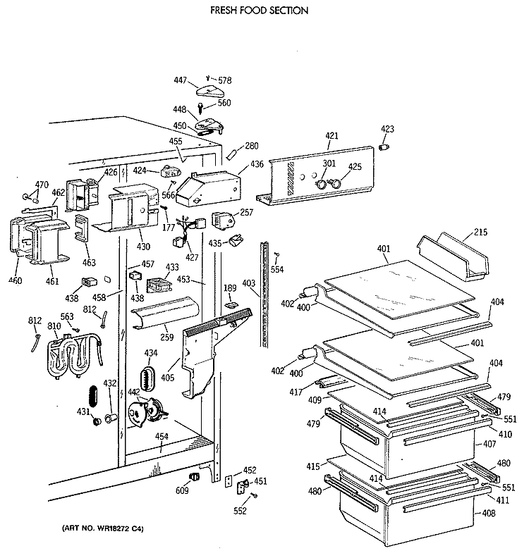 FRESH FOOD SECTION Diagram and Parts List for MSG24GRXAWW  General Electric Refrigerator