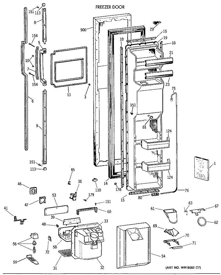 FREEZER DOOR Diagram and Parts List for MSG27DHXAWW  General Electric Refrigerator