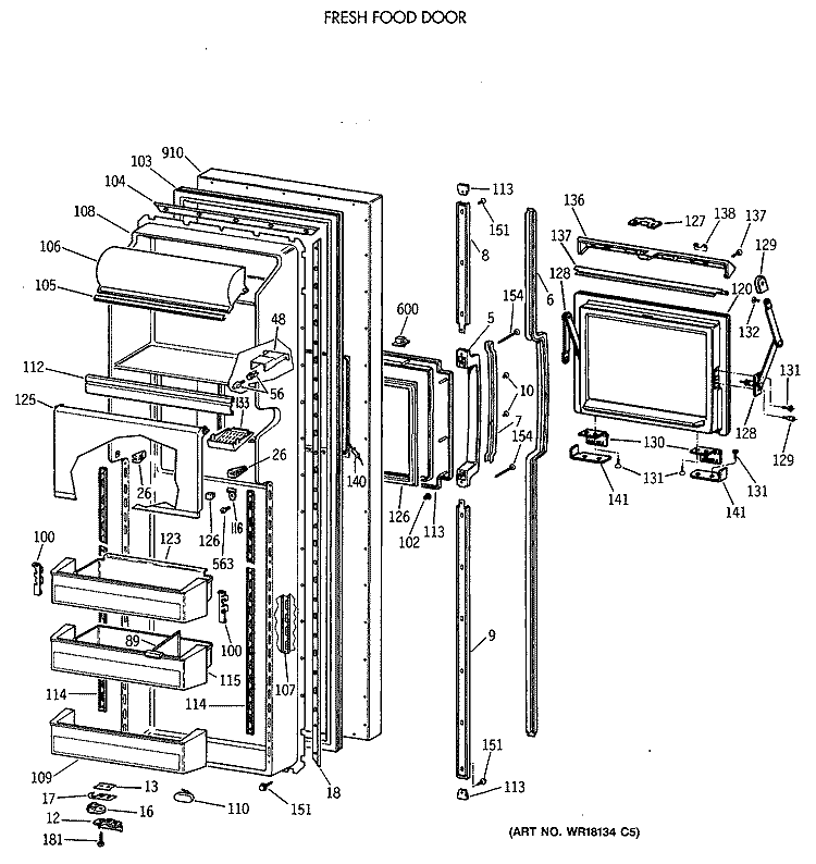 FRESH FOOD DOOR Diagram and Parts List for MSG27DHXAWW  General Electric Refrigerator