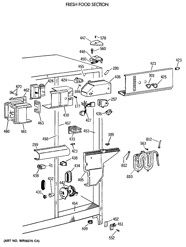 FRESH FOOD SECTION Diagram and Parts List for MSG27DHXAWW  General Electric Refrigerator