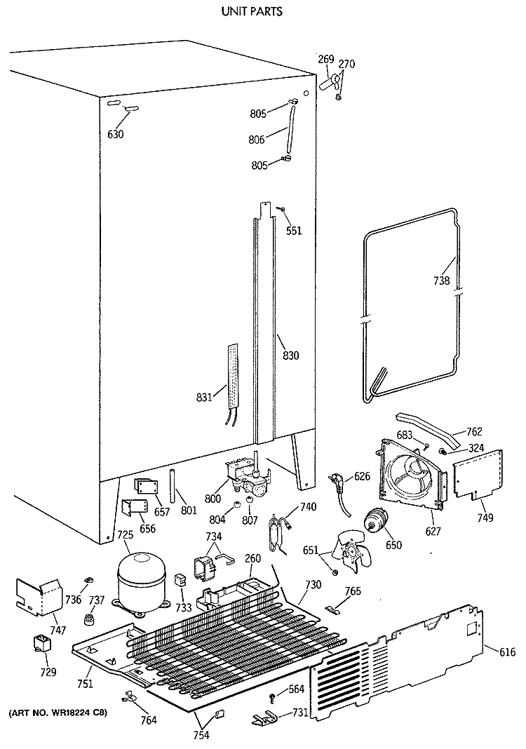 UNIT PARTS Diagram and Parts List for MSG27DHXAWW  General Electric Refrigerator