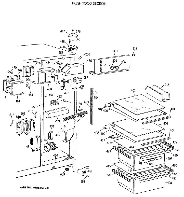 Section Diagram and Parts List for MSK22GRXAAD  General Electric Refrigerator