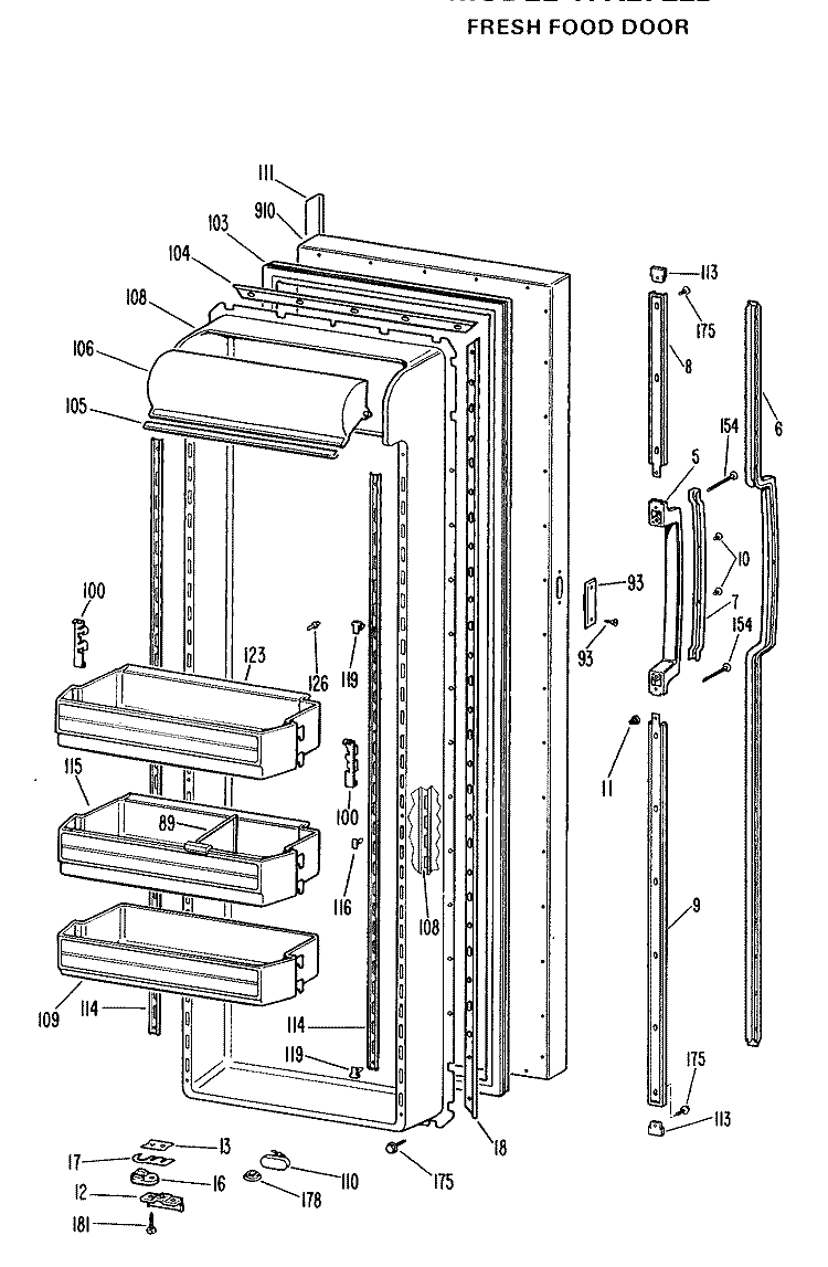 FRESH FOOD DOOR Diagram and Parts List for TFX27ELB  General Electric Refrigerator