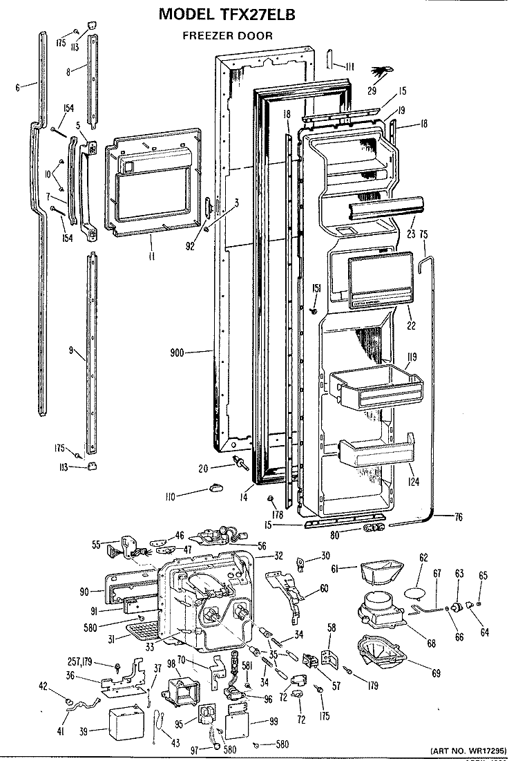 FREEZER DOOR Diagram and Parts List for TFX27ELB  General Electric Refrigerator