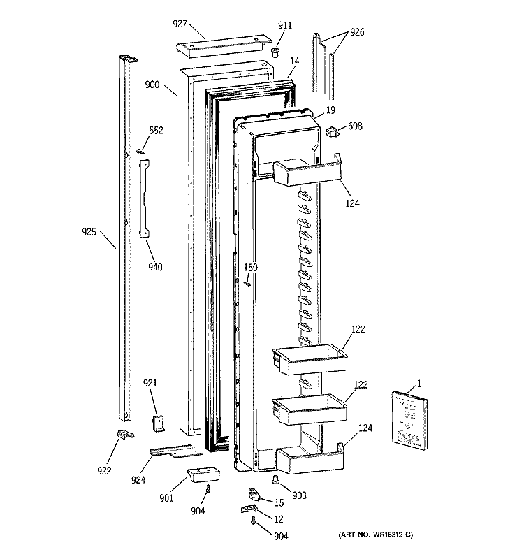 FREEZER DOOR Diagram and Parts List for TPX24BIYAWW  General Electric Refrigerator