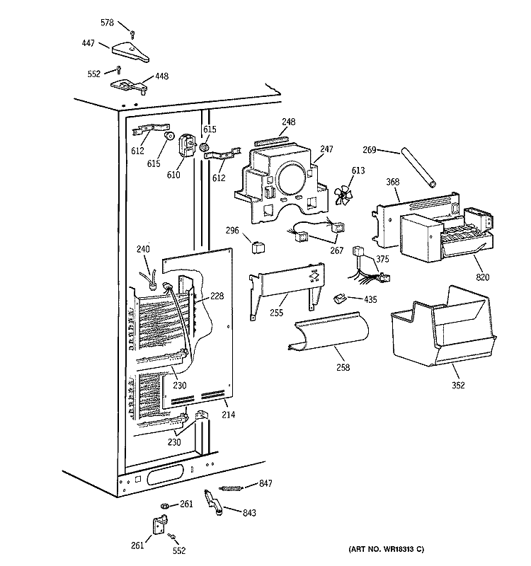 FREEZER SECTION Diagram and Parts List for TPX24BIYAWW  General Electric Refrigerator