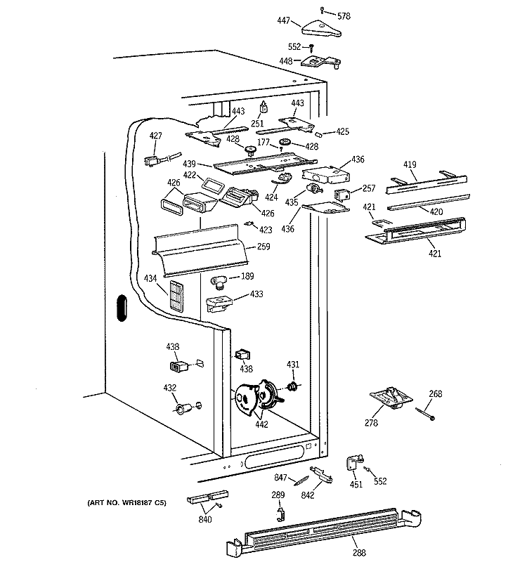 FRESH FOOD SECTION Diagram and Parts List for TPX24BIYAWW  General Electric Refrigerator