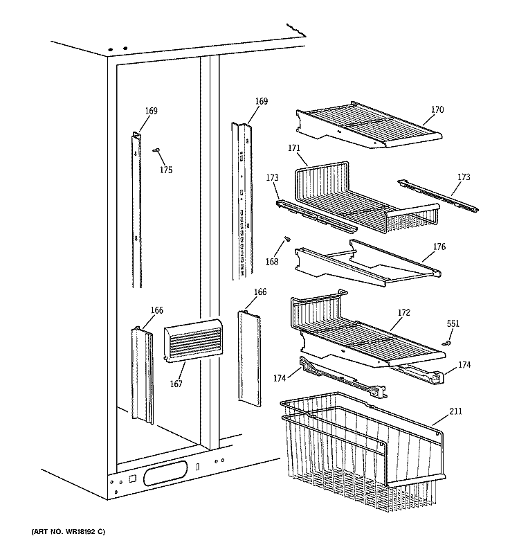 FREEZER SHELVES Diagram and Parts List for TPX24SIYABS  General Electric Refrigerator
