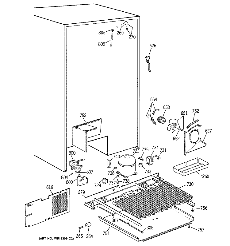 UNIT PARTS Diagram and Parts List for TPX24SIYABS  General Electric Refrigerator