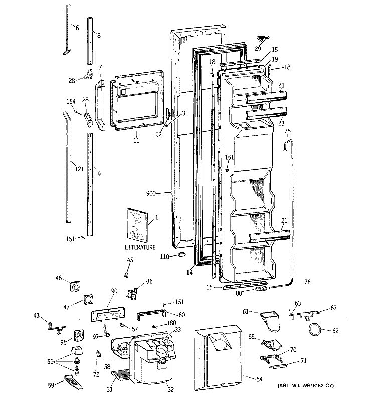 FREEZER DOOR Diagram and Parts List for TFG24PEXCWH  General Electric Refrigerator