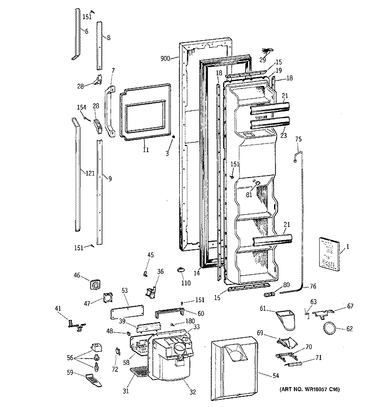 FREEZER DOOR Diagram and Parts List for TFG24PRXCBB  General Electric Refrigerator