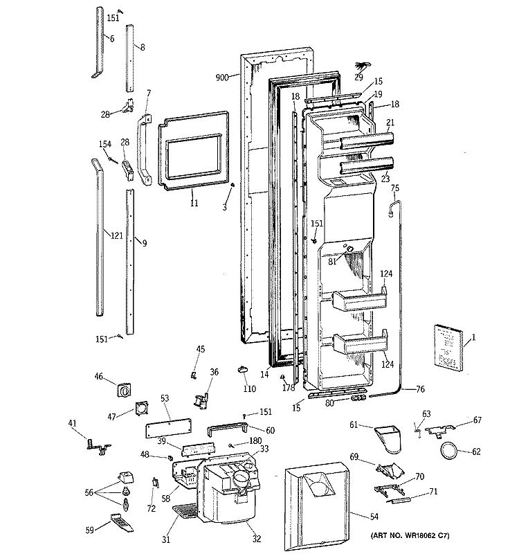 FREEZER DOOR Diagram and Parts List for TFG27PRXCWW  General Electric Refrigerator
