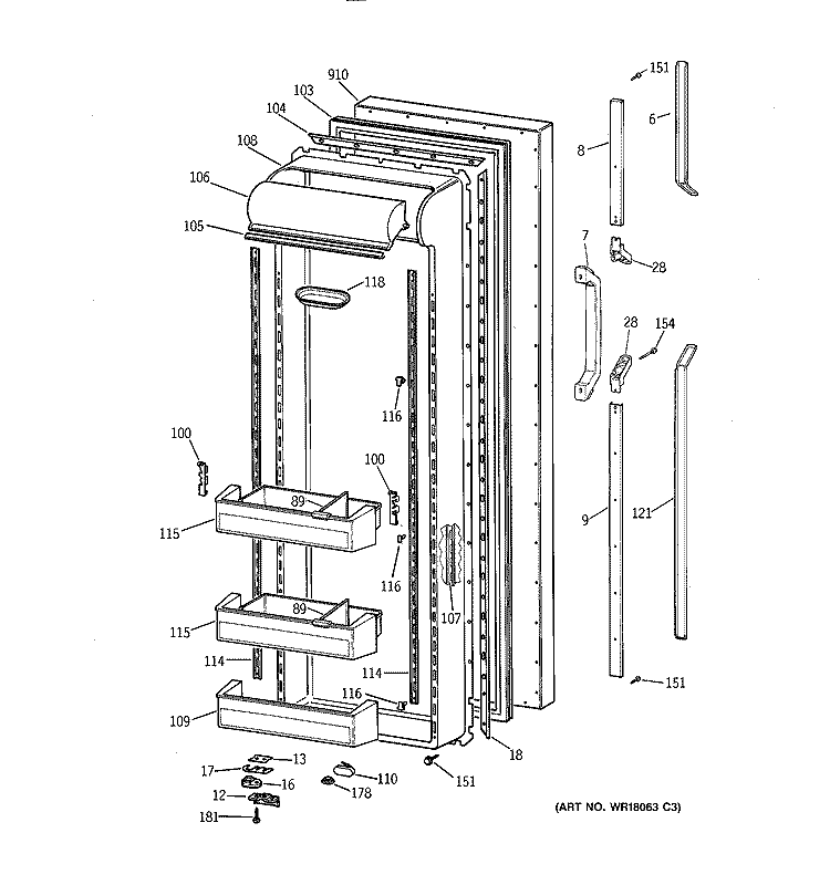 FRESH FOOD DOOR Diagram and Parts List for TFG27PRXCWW  General Electric Refrigerator