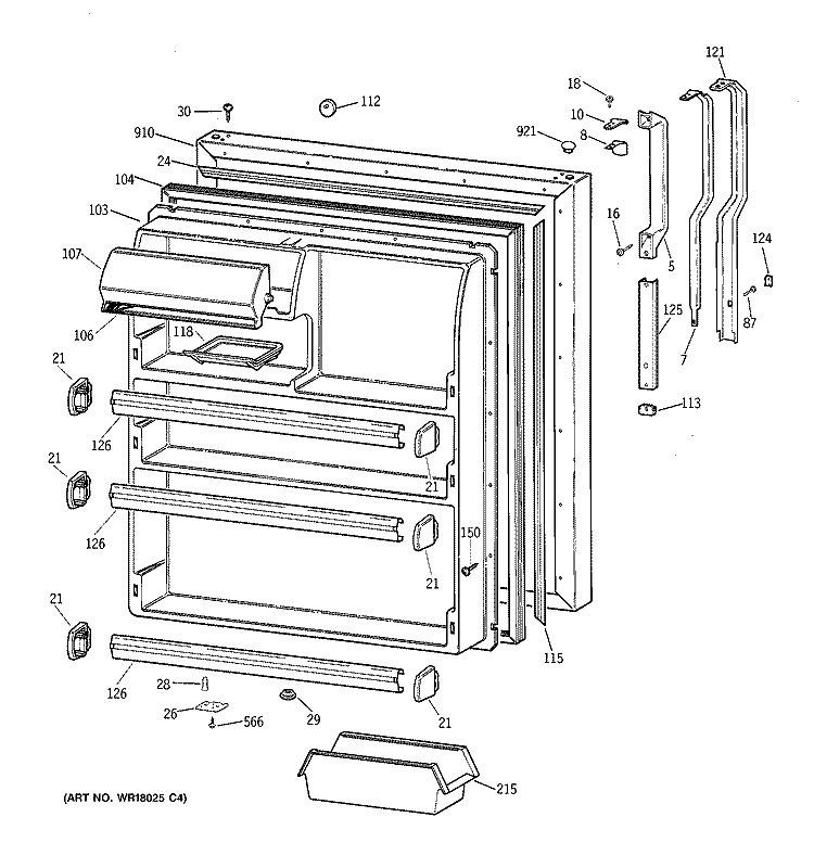 FRESH FOOD DOOR Diagram and Parts List for TBX21NIXFRAA  General Electric Refrigerator