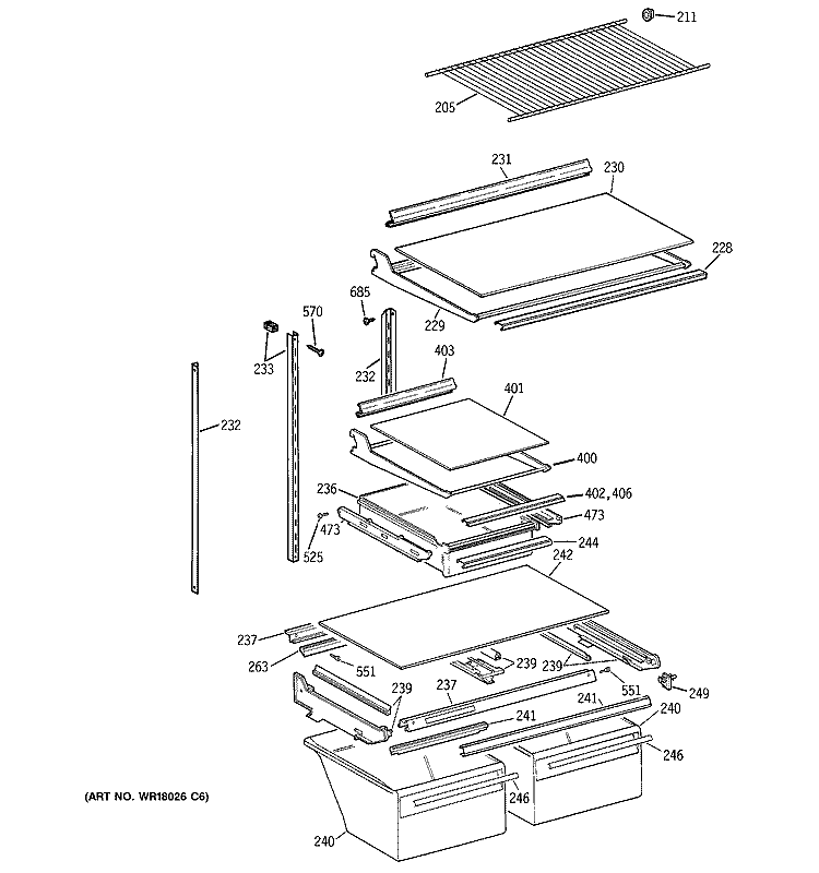 SHELF PARTS Diagram and Parts List for TBX21NIXFRAA  General Electric Refrigerator