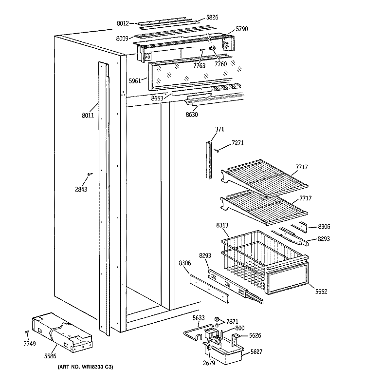FREEZER SECTION Diagram and Parts List for ZISW48DWA  General Electric Refrigerator