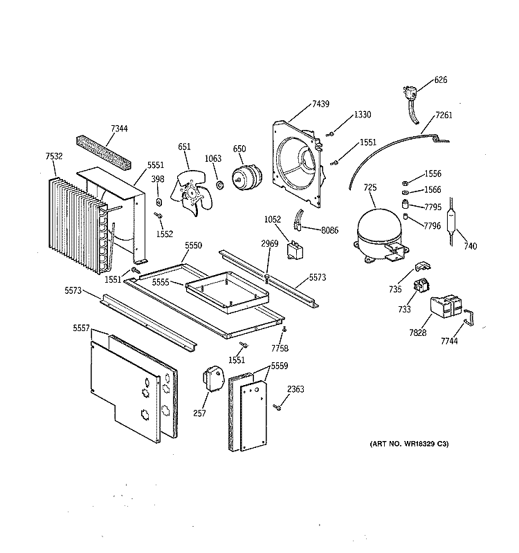 UNIT PARTS Diagram and Parts List for ZISW48DWA  General Electric Refrigerator