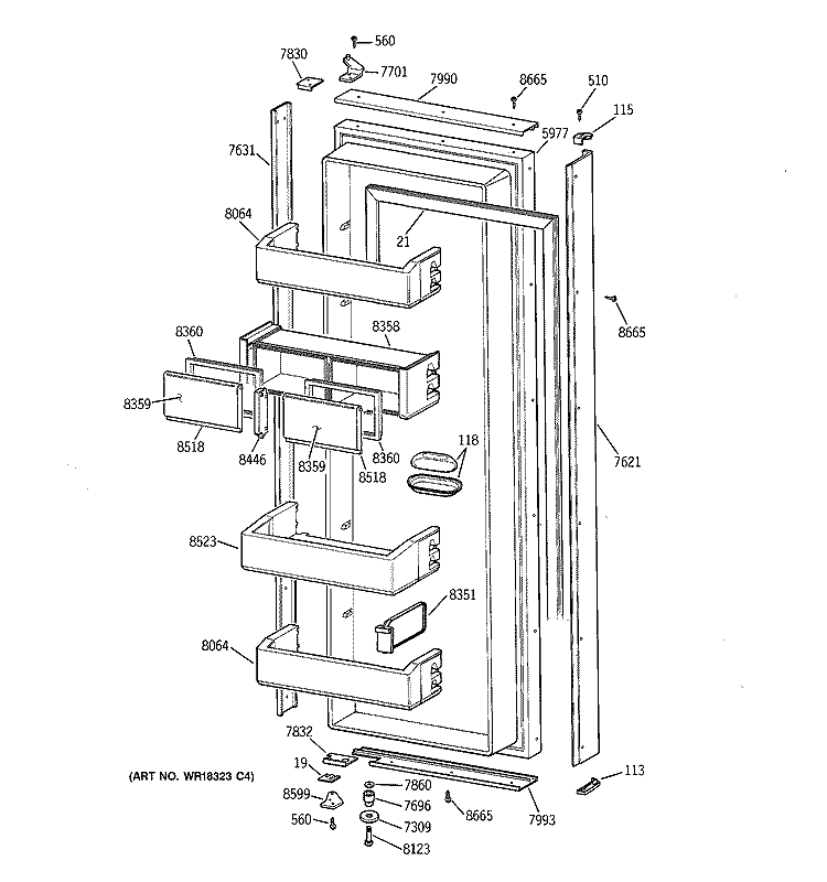 FRESH FOOD DOOR Diagram and Parts List for ZISW48DXA  General Electric Refrigerator
