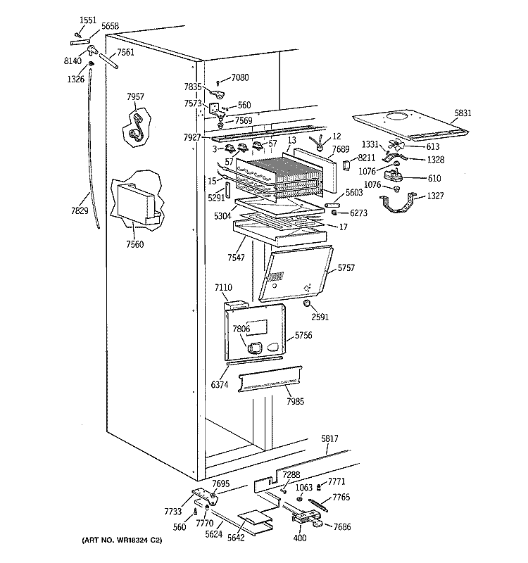 FREEZER SECTION Diagram and Parts List for ZISW48DXA  General Electric Refrigerator