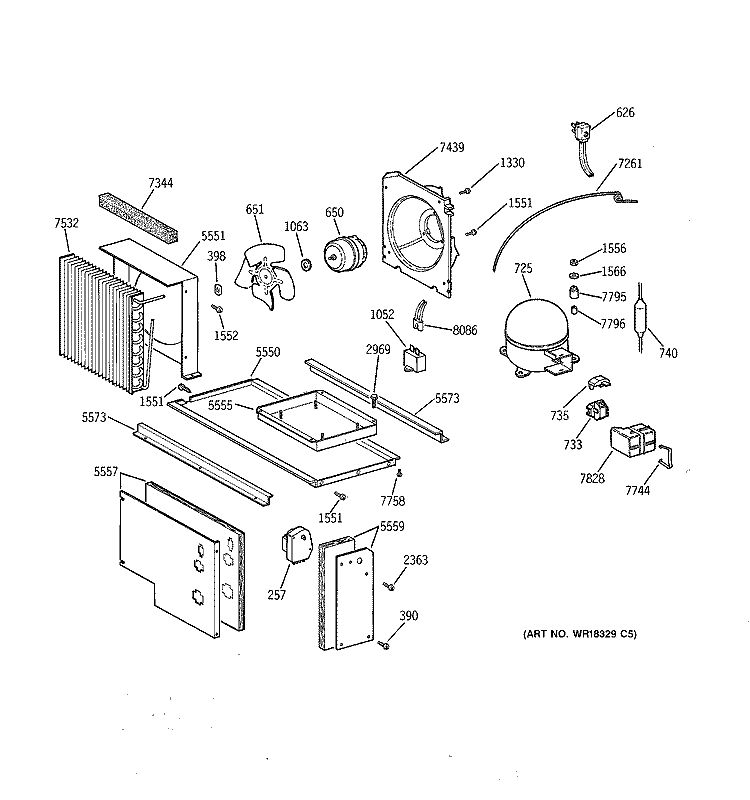UNIT PARTS Diagram and Parts List for ZISW48DXA  General Electric Refrigerator