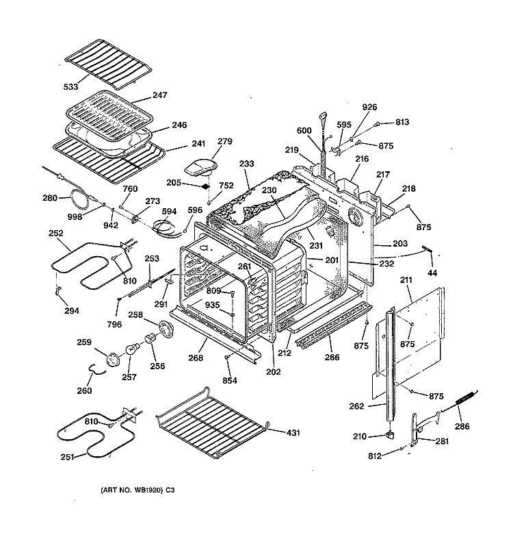 BODY PARTS Diagram and Parts List for JKP18AT2AA  General Electric Wall Oven