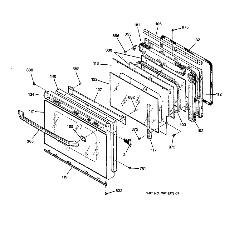 OVEN DOOR Diagram and Parts List for JCTP17WV1WW  General Electric Wall Oven