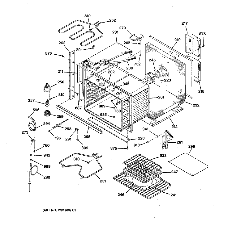 BODY PARTS Diagram and Parts List for ZET737WV1WW  General Electric Wall Oven