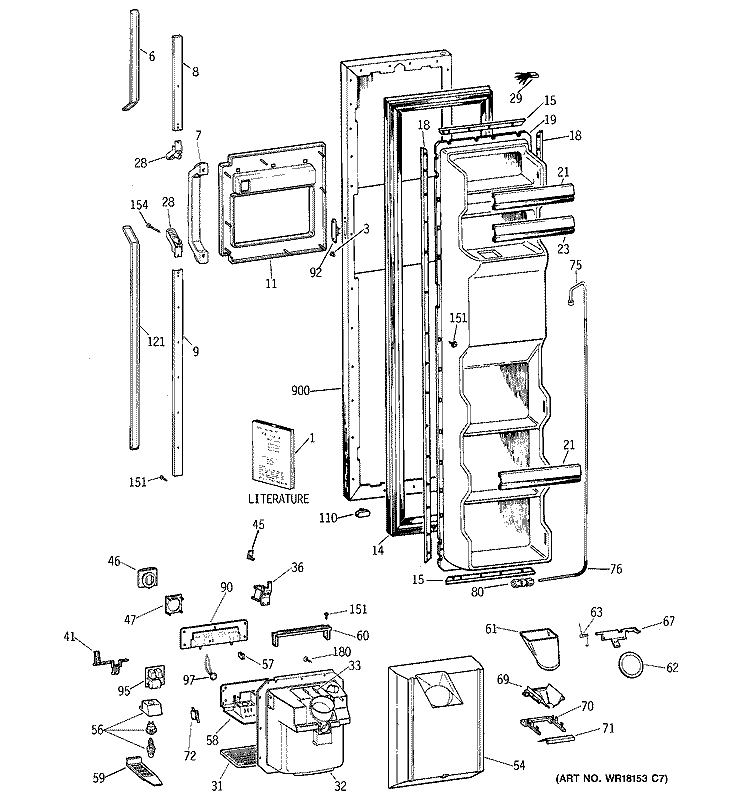 FREEZER DOOR Diagram and Parts List for TFZ24PEXCWH  General Electric Refrigerator