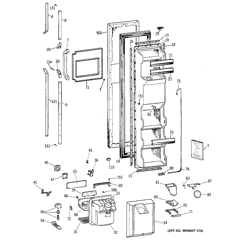 FREEZER DOOR Diagram and Parts List for TFZ24PRXCWW  General Electric Refrigerator