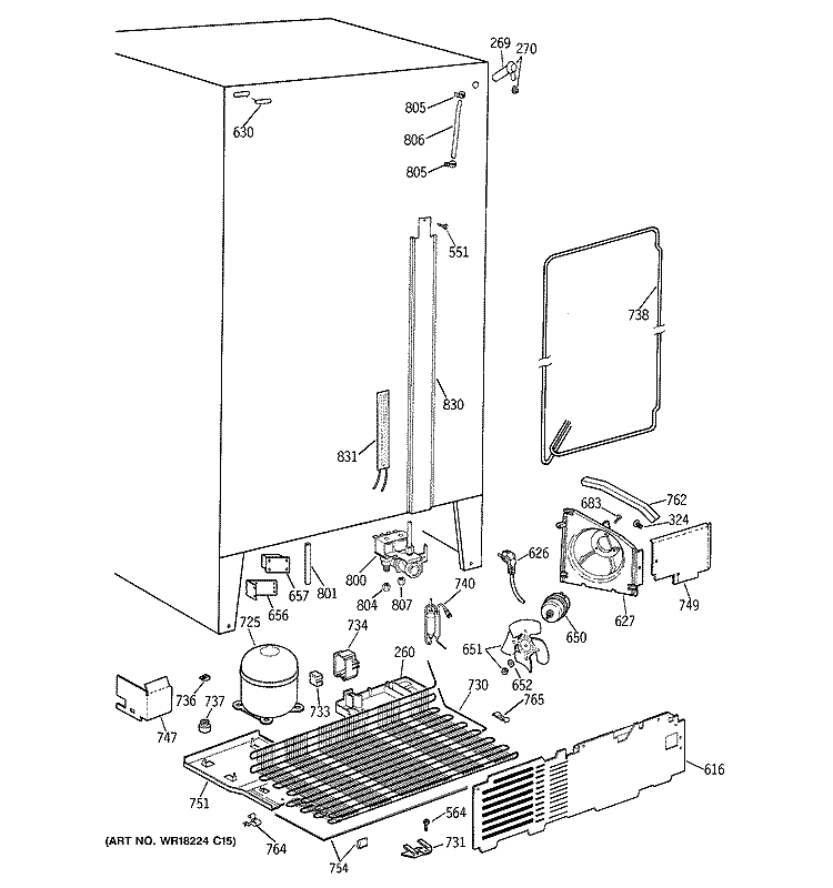 UNIT PARTS Diagram and Parts List for TFZ24PRXCWW  General Electric Refrigerator
