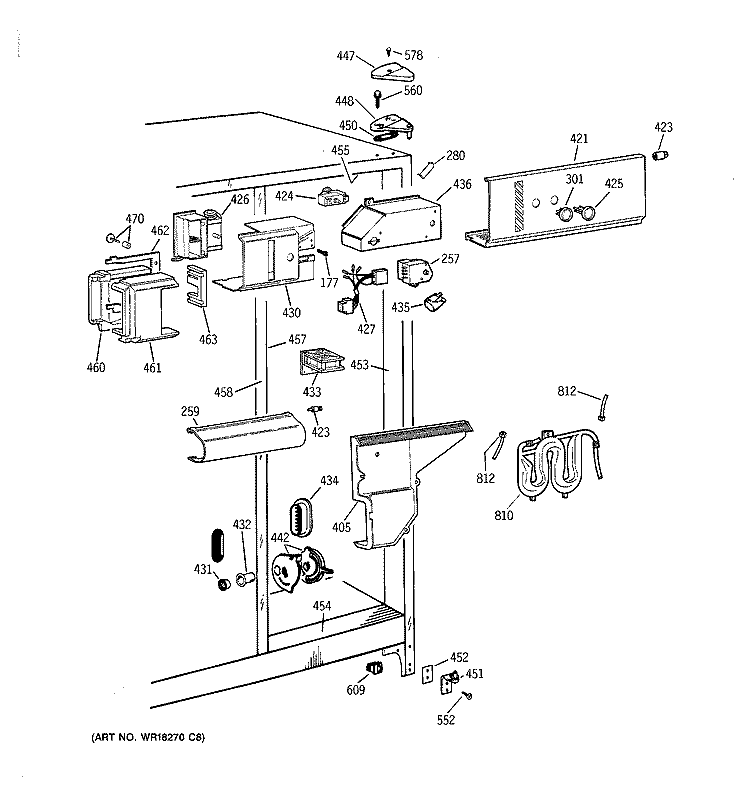 FRESH FOOD SECTION Diagram and Parts List for TFK22PRXCAA  General Electric Refrigerator