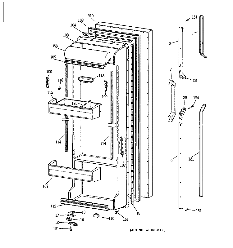 FRESH FOOD DOOR Diagram and Parts List for TFK24PRXCAA  General Electric Refrigerator