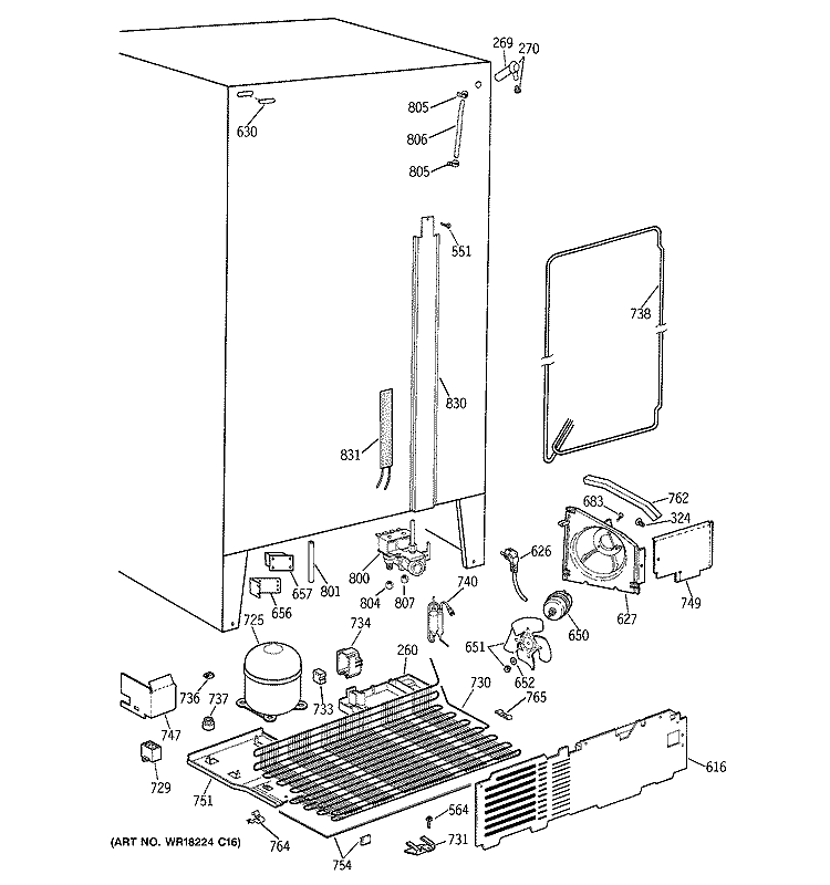 UNIT PARTS Diagram and Parts List for TFK25PRYAAA  General Electric Refrigerator