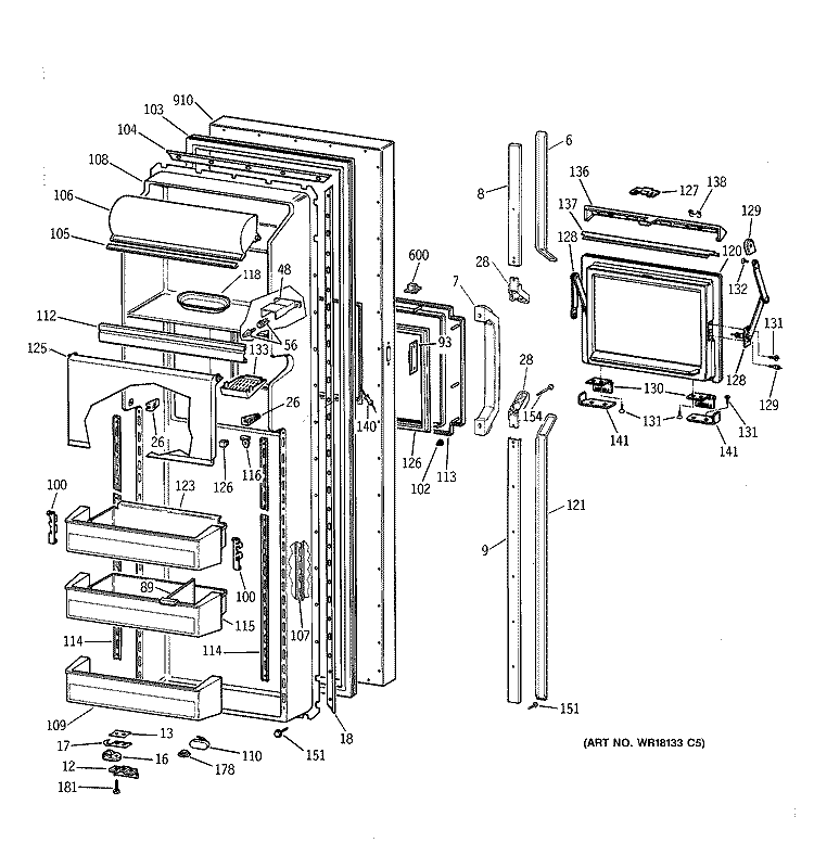 FRESH FOOD DOOR Diagram and Parts List for TFK27PFXCBB  General Electric Refrigerator