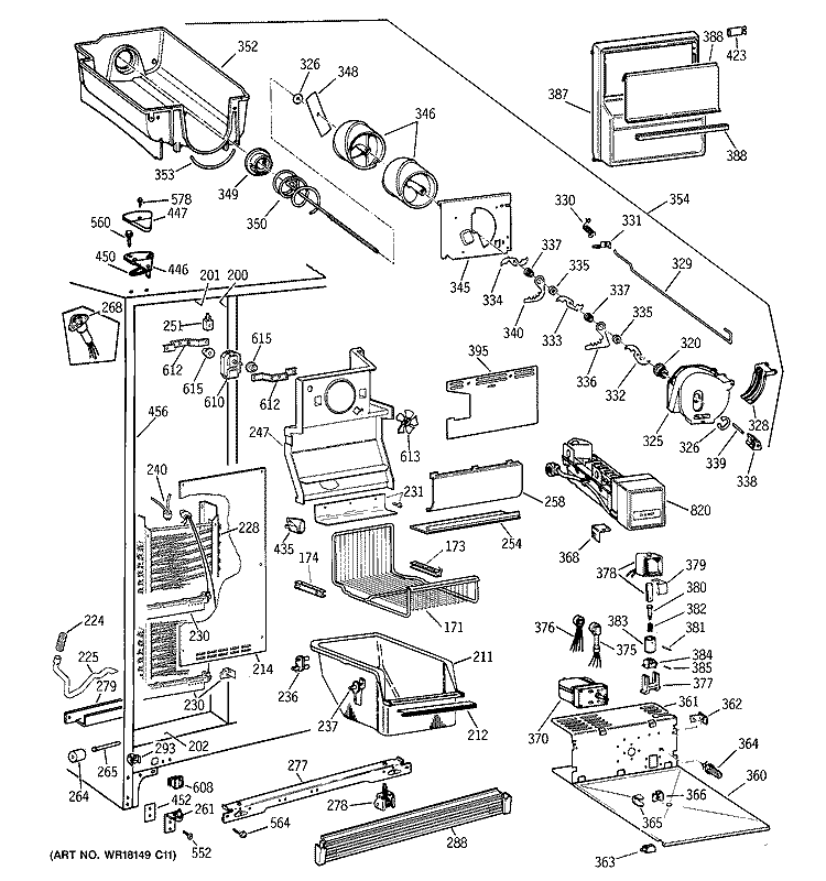 FREEZER SECTION Diagram and Parts List for TFK27PFXCBB  General Electric Refrigerator