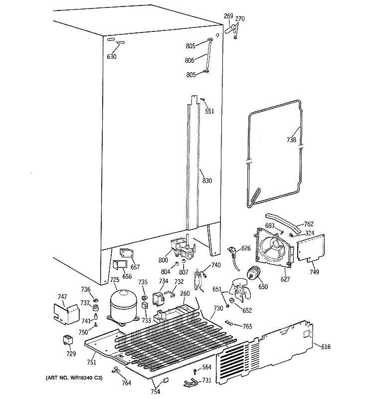 UNIT PARTS Diagram and Parts List for TFT22PRXCAA  General Electric Refrigerator