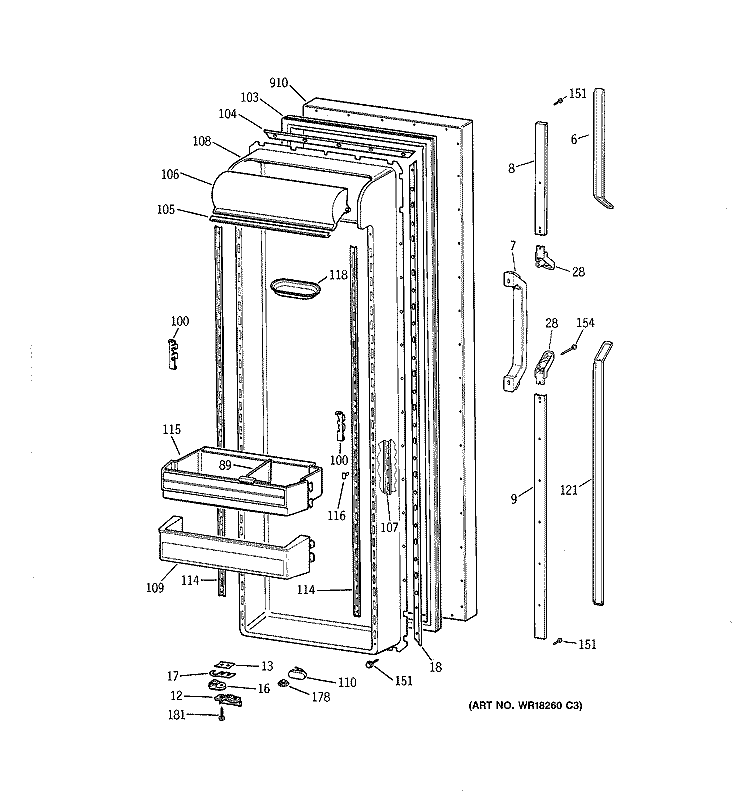 FRESH FOOD DOOR Diagram and Parts List for TFT27PRXCAA  General Electric Refrigerator