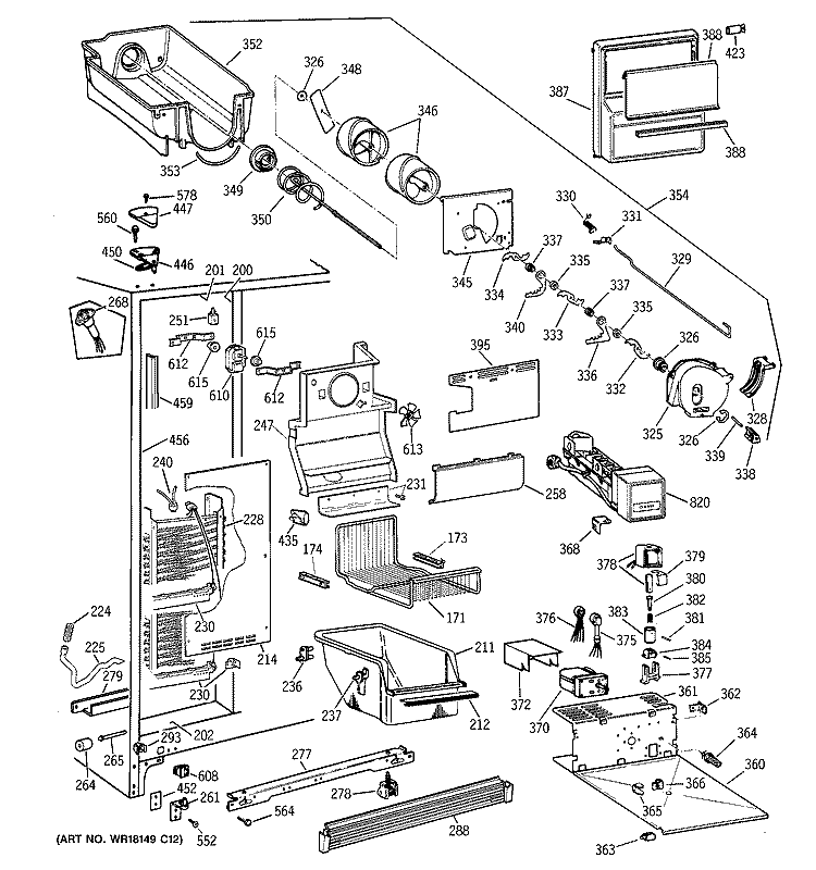 FREEZER SECTION Diagram and Parts List for TFJ27PFXBAA  General Electric Refrigerator
