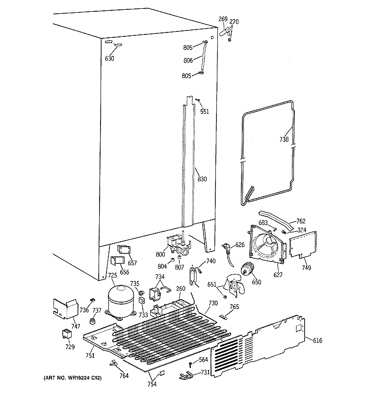 UNIT PARTS Diagram and Parts List for TFJ27PFXBAA  General Electric Refrigerator