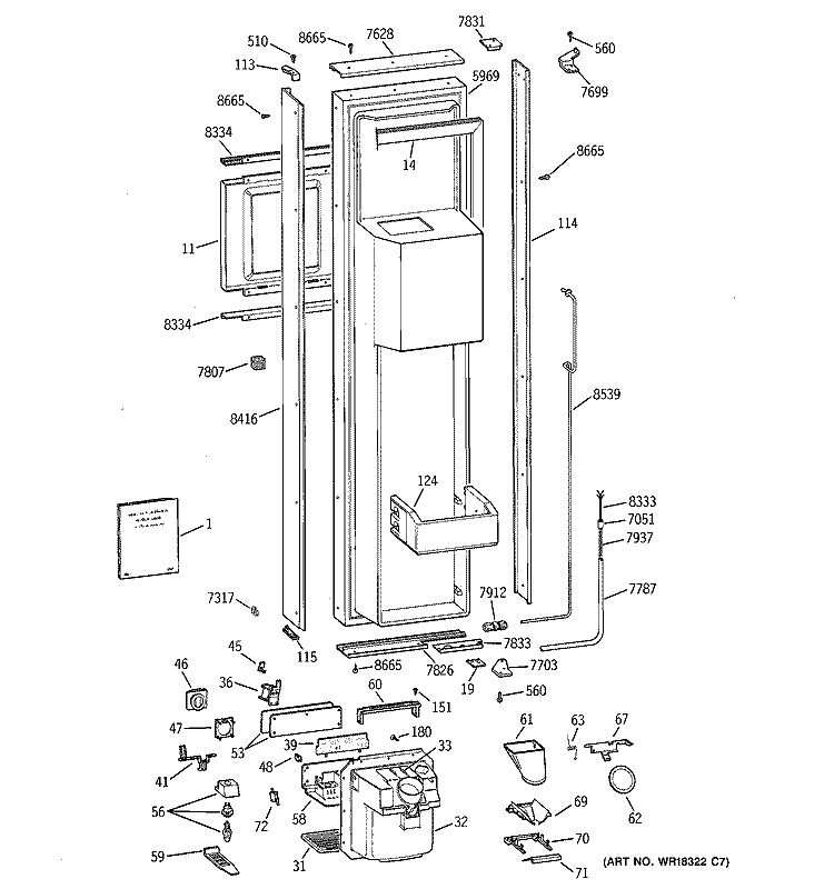 FREEZER DOOR Diagram and Parts List for ZISB36DXA  General Electric Refrigerator