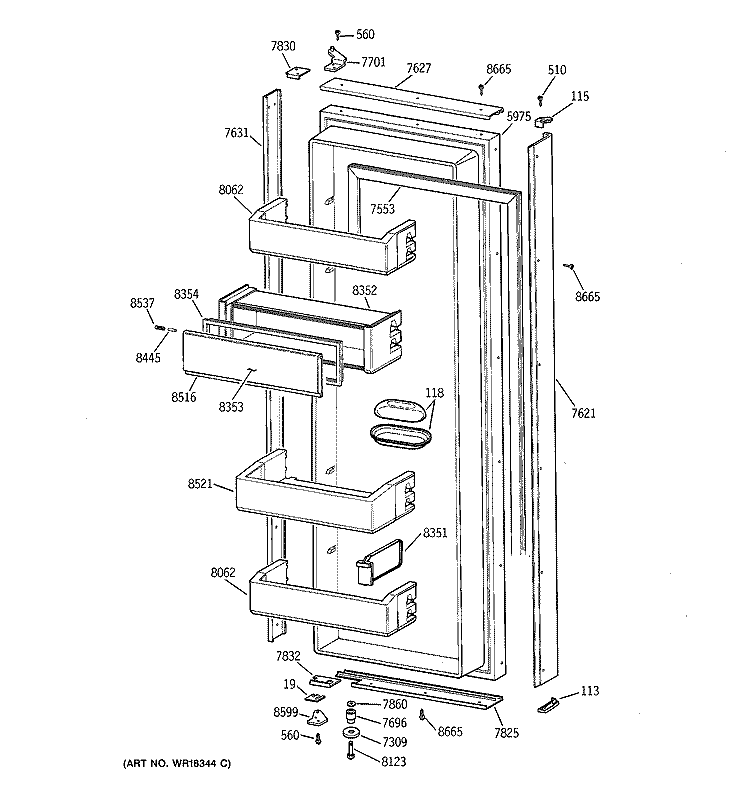 FRESH FOOD DOOR Diagram and Parts List for ZISB36DXA  General Electric Refrigerator