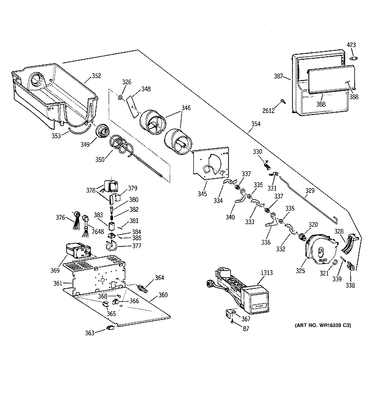 ICE BUCKET ASSEMBLY Diagram and Parts List for ZISB36DXA  General Electric Refrigerator