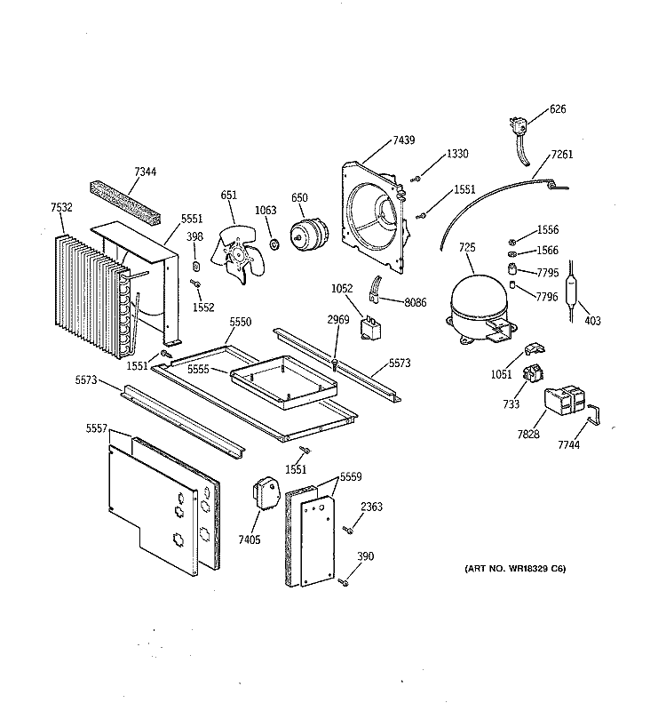 UNIT PARTS Diagram and Parts List for ZISB36DXA  General Electric Refrigerator