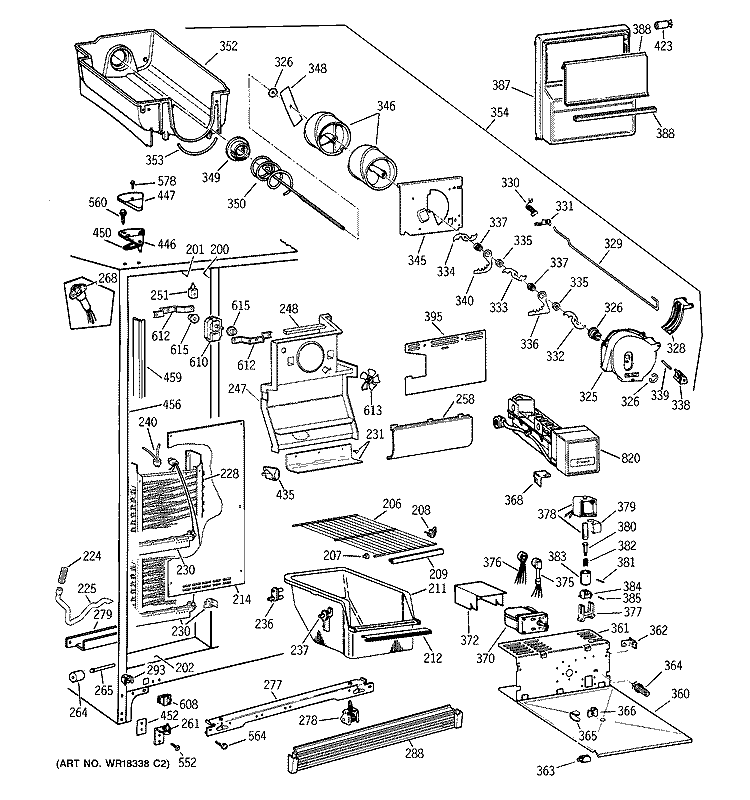 FREEZER SECTION Diagram and Parts List for TFJ20JRXAWW  General Electric Refrigerator