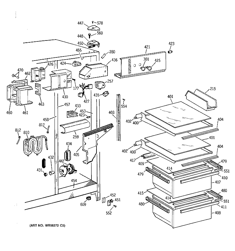 FRESH FOOD SECTION Diagram and Parts List for TFJ20JRXAWW  General Electric Refrigerator