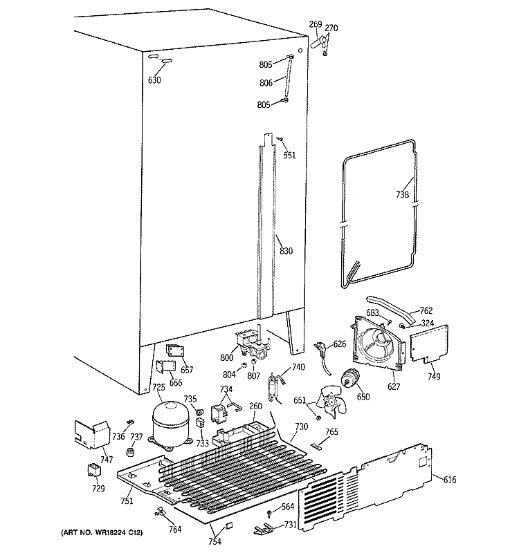UNIT PARTS Diagram and Parts List for TFJ24JWXAAA  General Electric Refrigerator