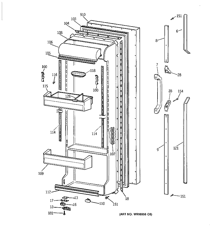 FRESH FOOD DOOR Diagram and Parts List for TFJ24PRXBAA  General Electric Refrigerator