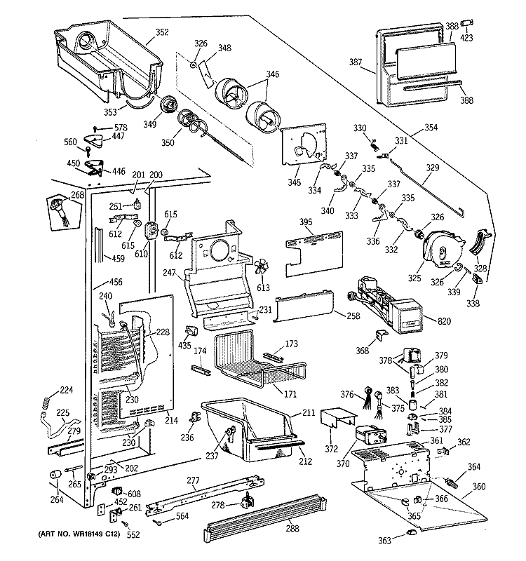 FREEZER SECTION Diagram and Parts List for TFJ24PRXBAA  General Electric Refrigerator