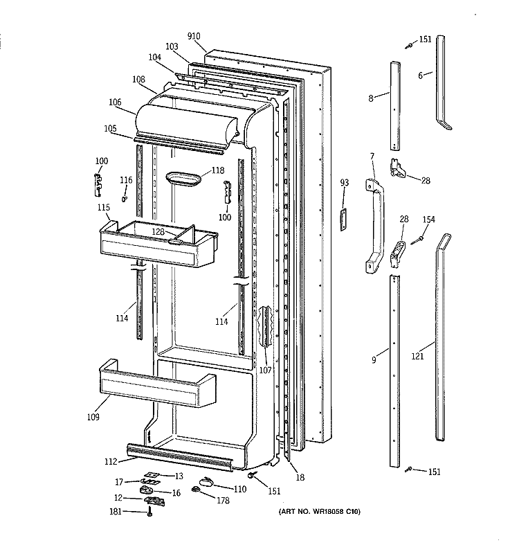 FRESH FOOD DOOR Diagram and Parts List for TFG25PEYAWH  General Electric Refrigerator
